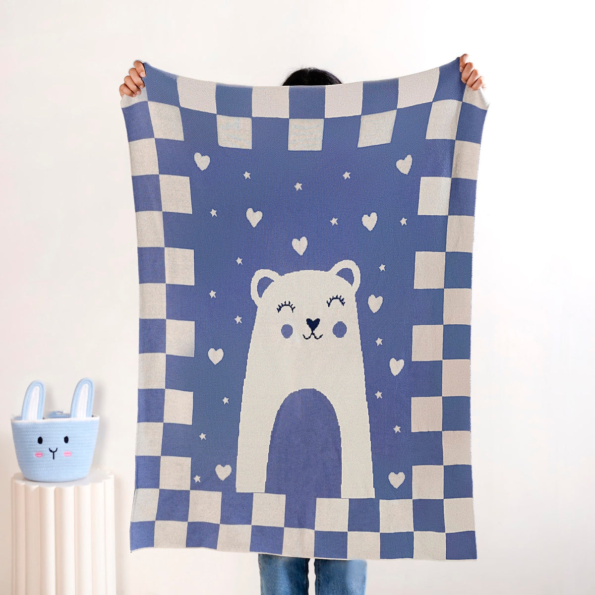 Cuddle Bear Knitted Cotton Throw Blanket For Toddlers 105x78cm Nestasia