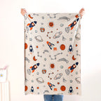 Space Rocket Astronomy Knitted Cotton Throw For Toddlers Small 99x73cm Nestasia