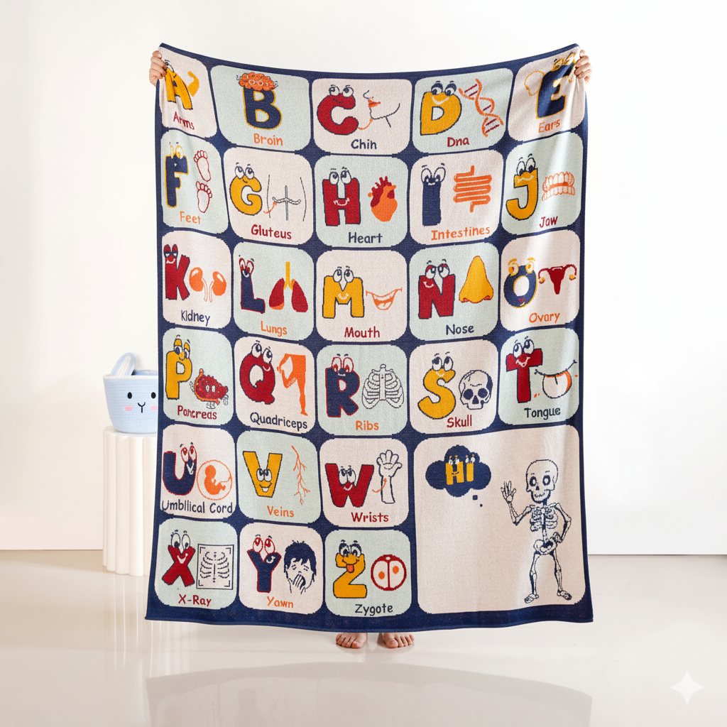 ABCD Alphabet Body Anatomy Kids Learning Throw 158x138cm Nestasia