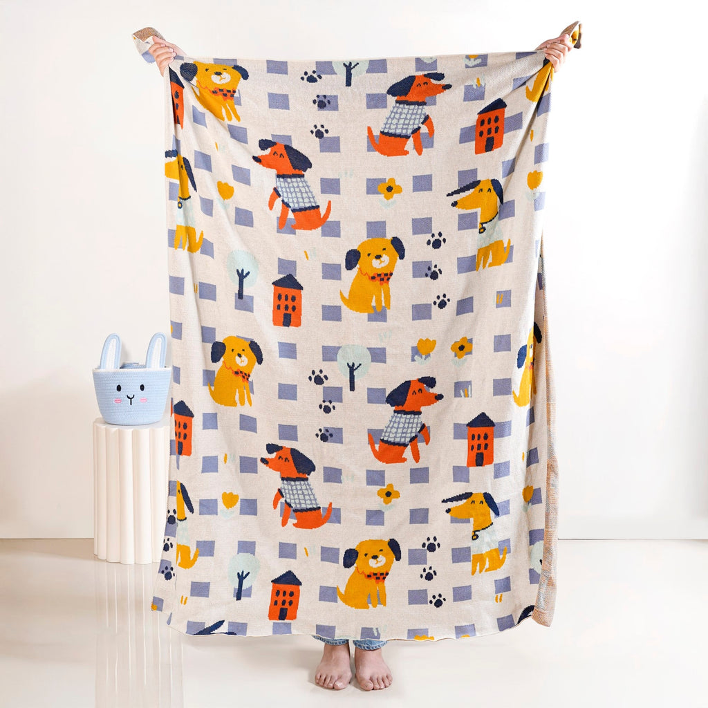 Dog Park Knitted Cotton Throw Blanket For Kids 155x132cm Nestasia