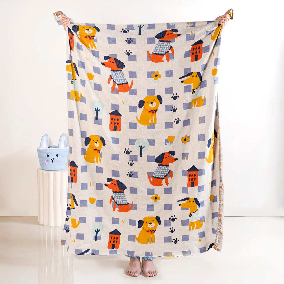 Dog Park Knitted Cotton Throw Blanket For Kids 155x132cm Nestasia