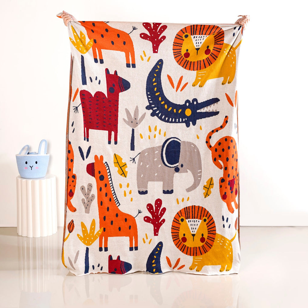 Animal Kingdom Knitted Cotton Throw For Kids 164x130cm Nestasia