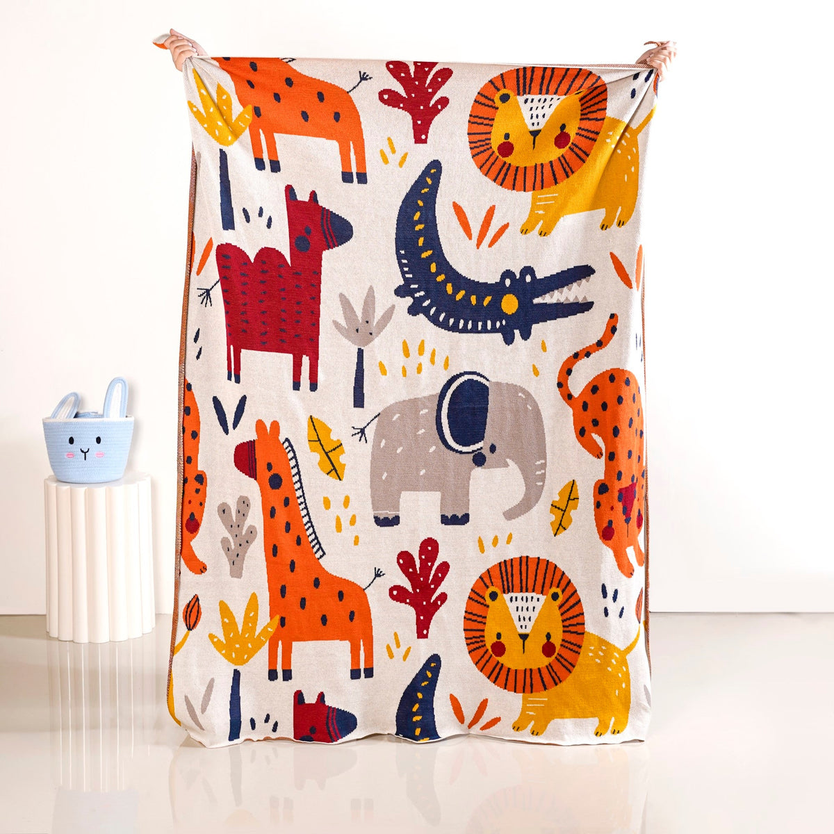 Animal Kingdom Knitted Cotton Throw For Kids 164x130cm Nestasia