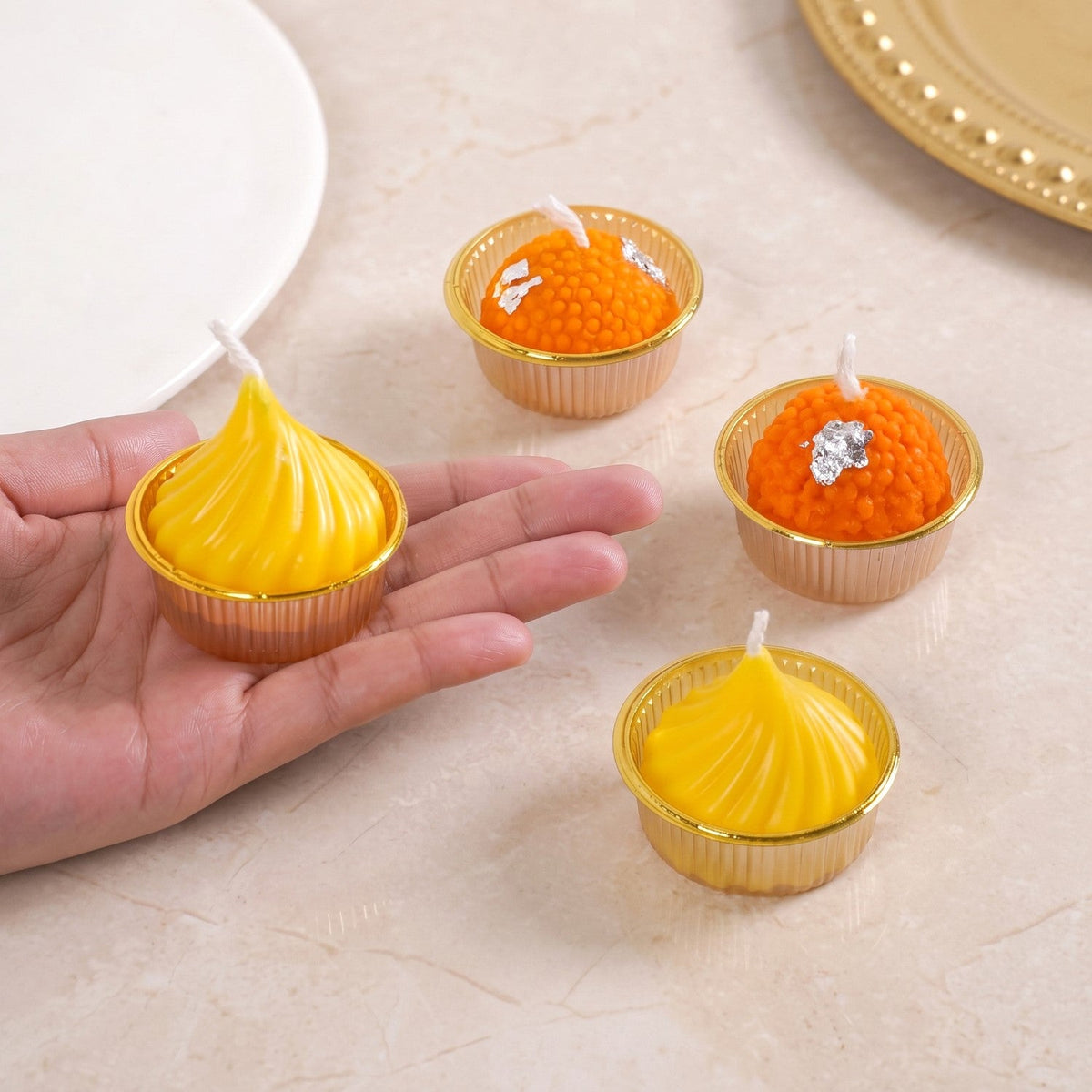 Laddoo And Modak Scented Candle Set Of 4 Nestasia