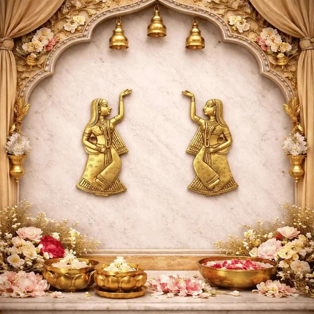 Brass Ladies Wall Hanging Pair (8 Inch) Vedansh Craft
