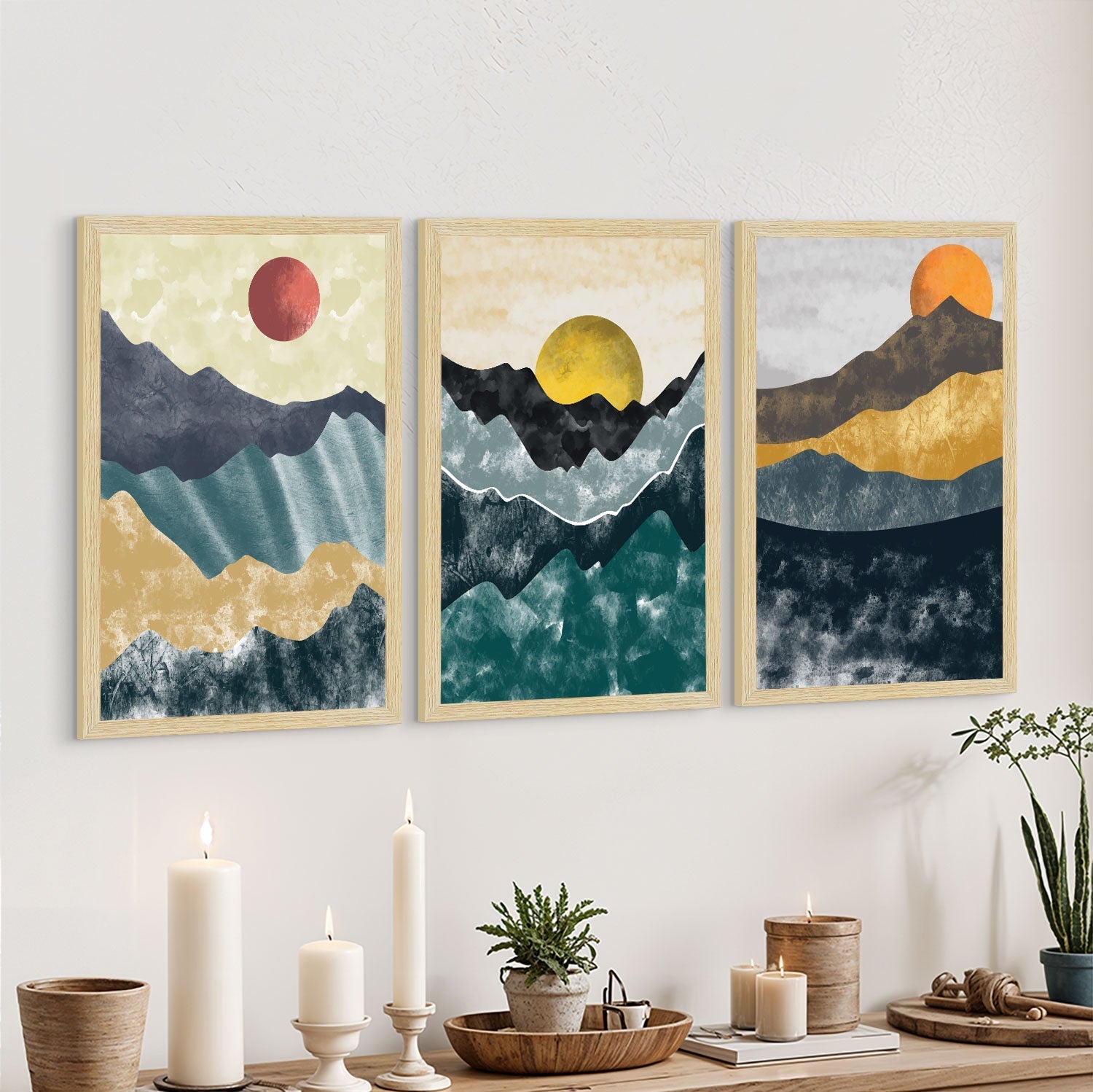 Boho Abstract Landscape Mountain Paintings For Wall Decoration, Set of 3 AXIII-28-LND ArtX