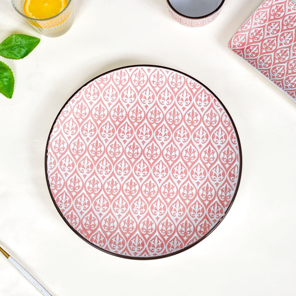 Set Of 4 Pink Baroque Ceramic Dinner Plate 11 Inch Nestasia