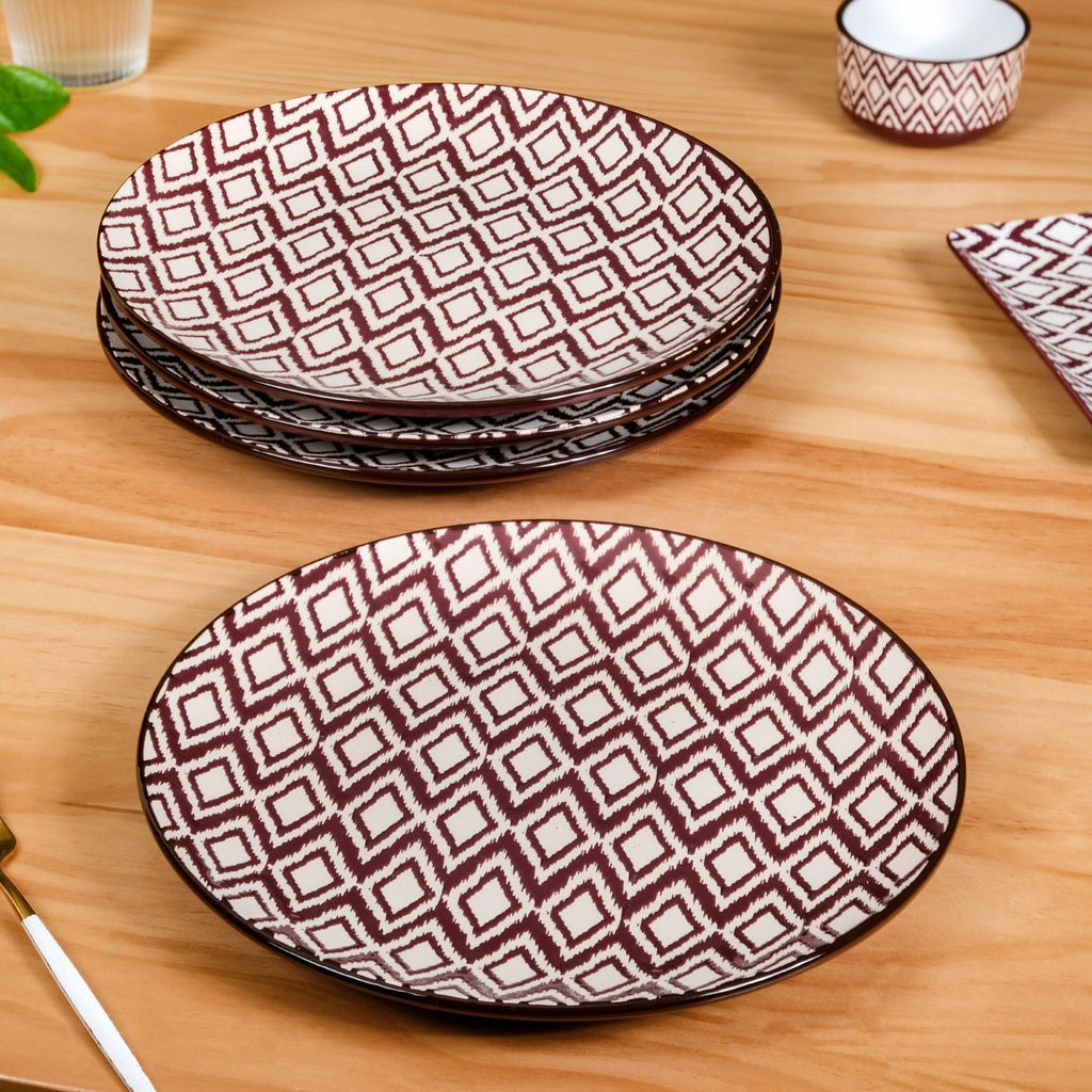 Kaleido Ceramic Dinner Plate Set Of 4 Brown 11 Inch Nestasia