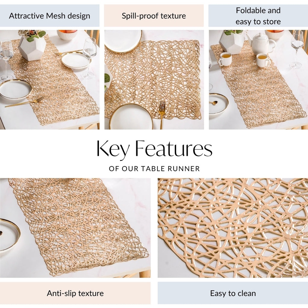 Laser Cut Style Table Runner Gold 90x35cm Nestasia