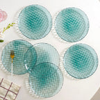 Weave Design Glass Dinner Plate Set Of 6 Teal 25cm Nestasia