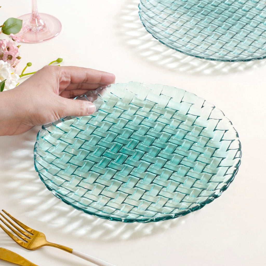 Weave Design Glass Dinner Plate Set Of 6 Teal 25cm Nestasia