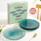 Weave Design Glass Dinner Plate Set Of 6 Teal 25cm Nestasia
