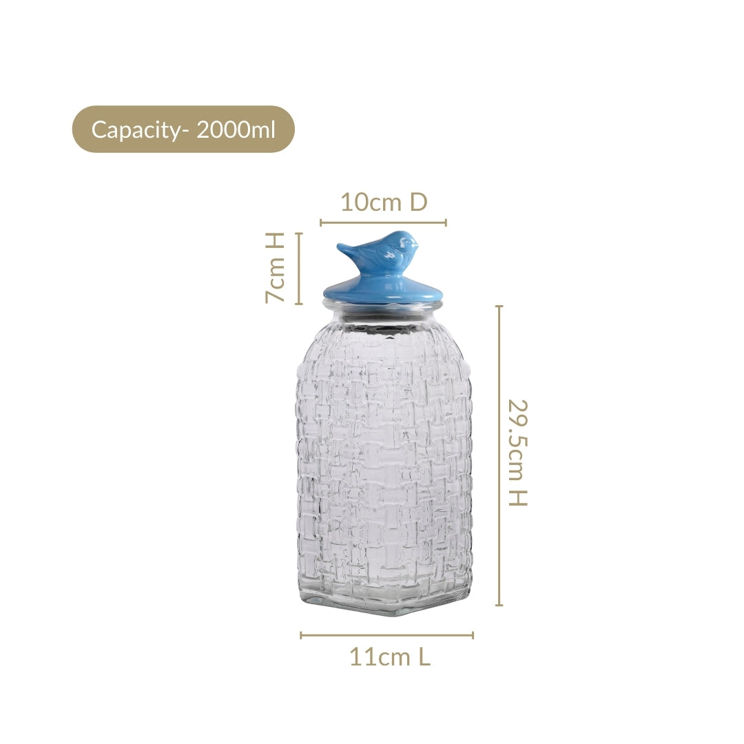 Lattice Glass Storage Container With Blue Bird Lid Set Of 2 2000ml Nestasia