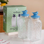 Lattice Glass Storage Container With Blue Bird Lid Set Of 2 2000ml Nestasia