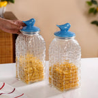 Lattice Glass Storage Container With Blue Bird Lid Set Of 2 2000ml Nestasia