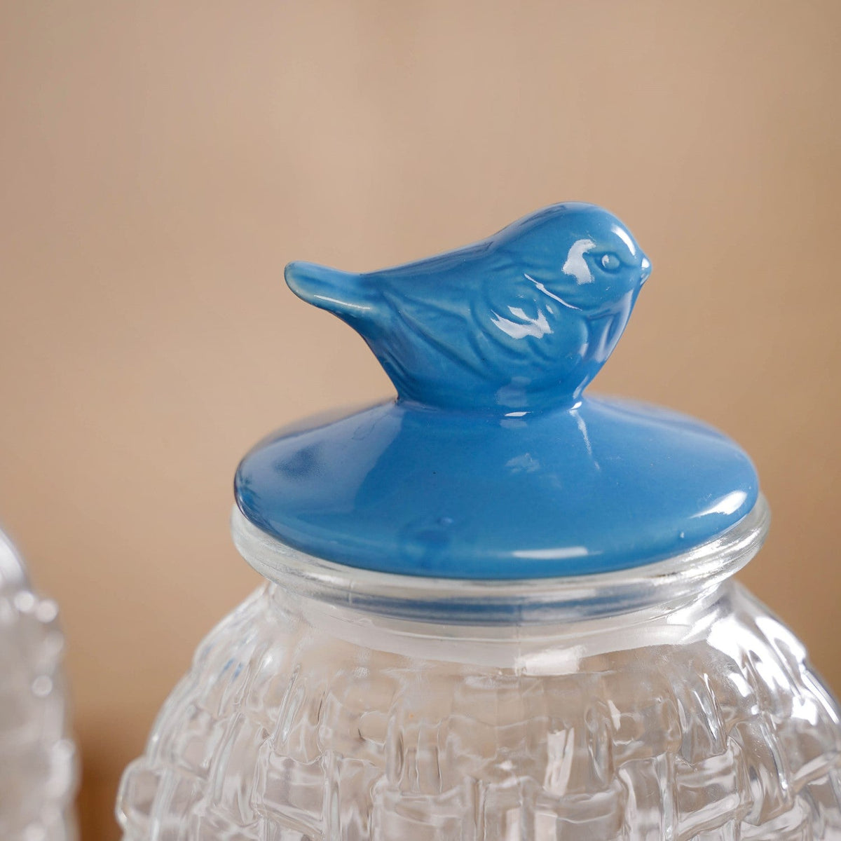 Lattice Glass Storage Container With Blue Bird Lid Set Of 2 2000ml Nestasia