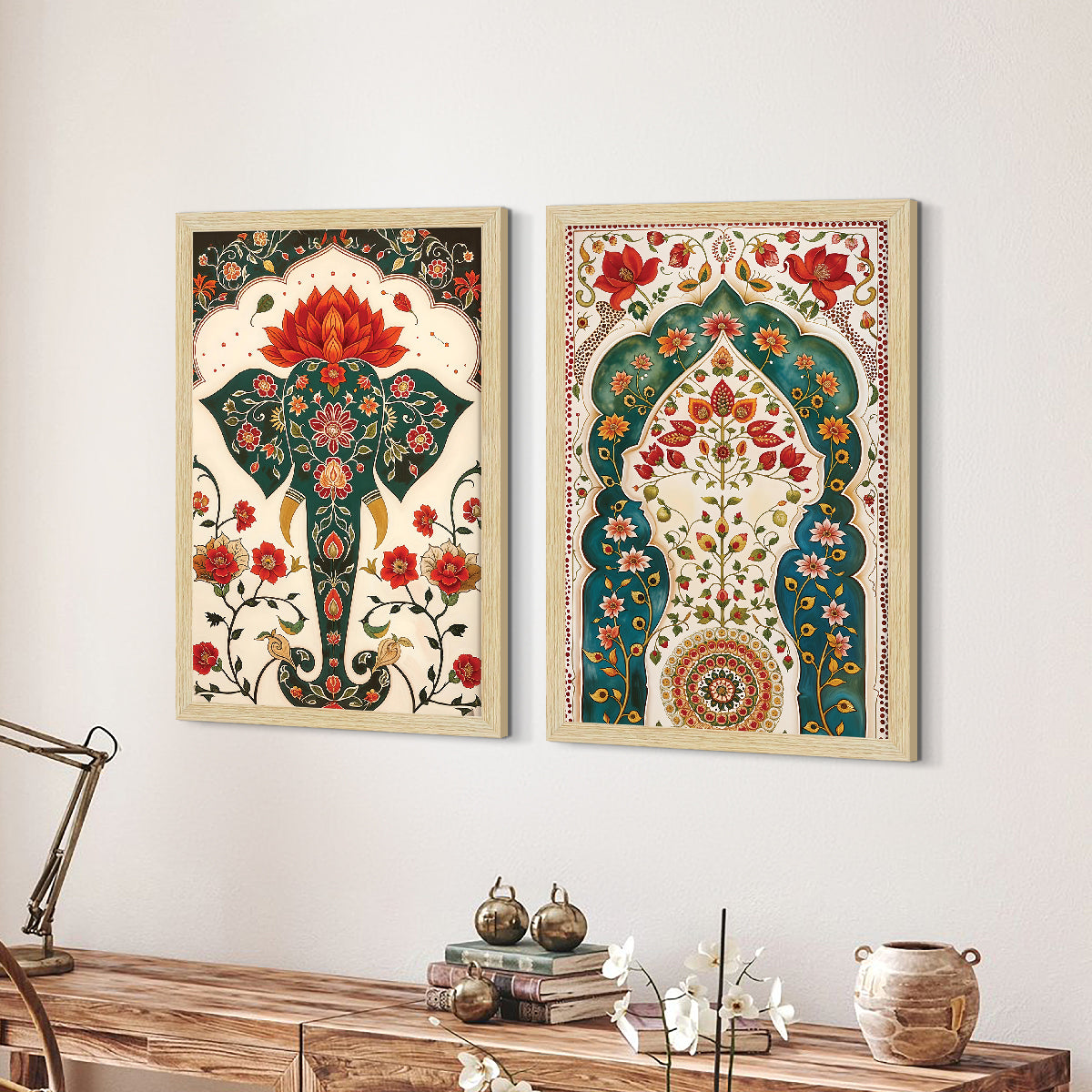 Elephant Floral Madhubani Art Paintings, Painting For Wall Living Room, Set of 3 AXIII-41 ArtX