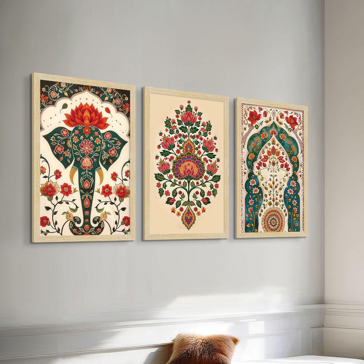Elephant Floral Madhubani Art Paintings, Painting For Wall Living Room, Set of 3 AXIII-41 ArtX