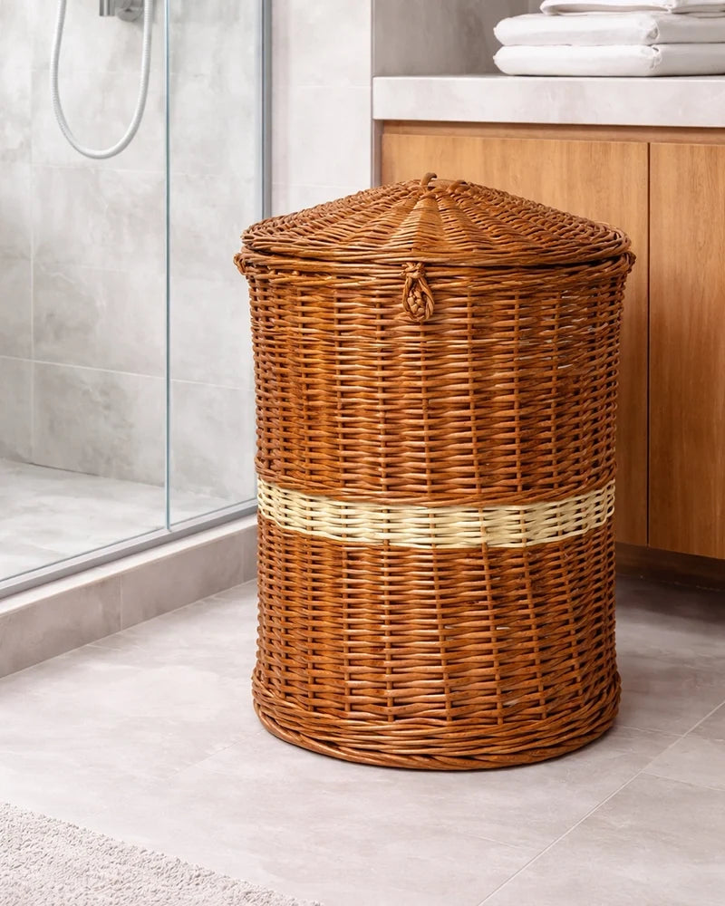 Handwoven Wicker Laundry Basket with Lid for Stylish and Organized Home Storage