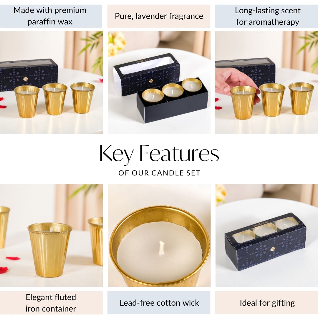Lavender Candle Set Of 3 With Gift Box Nestasia