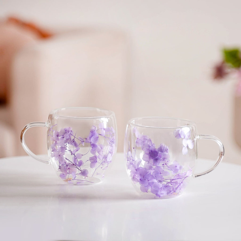 Lavender Flowers Inside Double Walled Coffee Mug Set Of 2 250ml Nestasia