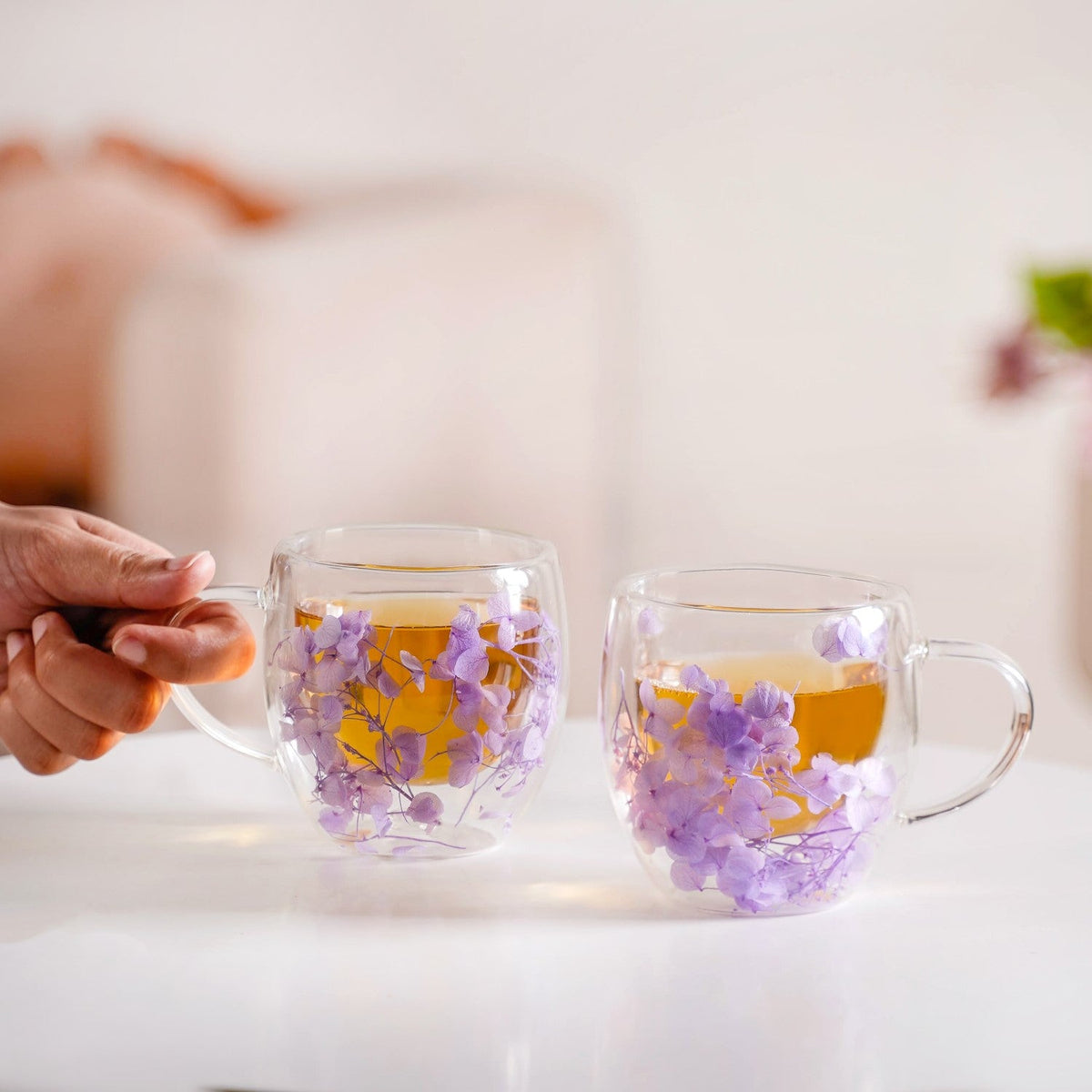 Lavender Flowers Inside Double Walled Coffee Mug Set Of 2 250ml Nestasia