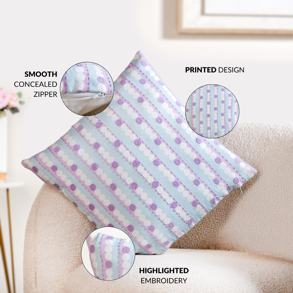 Lavender Lanes Cotton Embroidered Cushion Cover 40x40cm Nestasia
