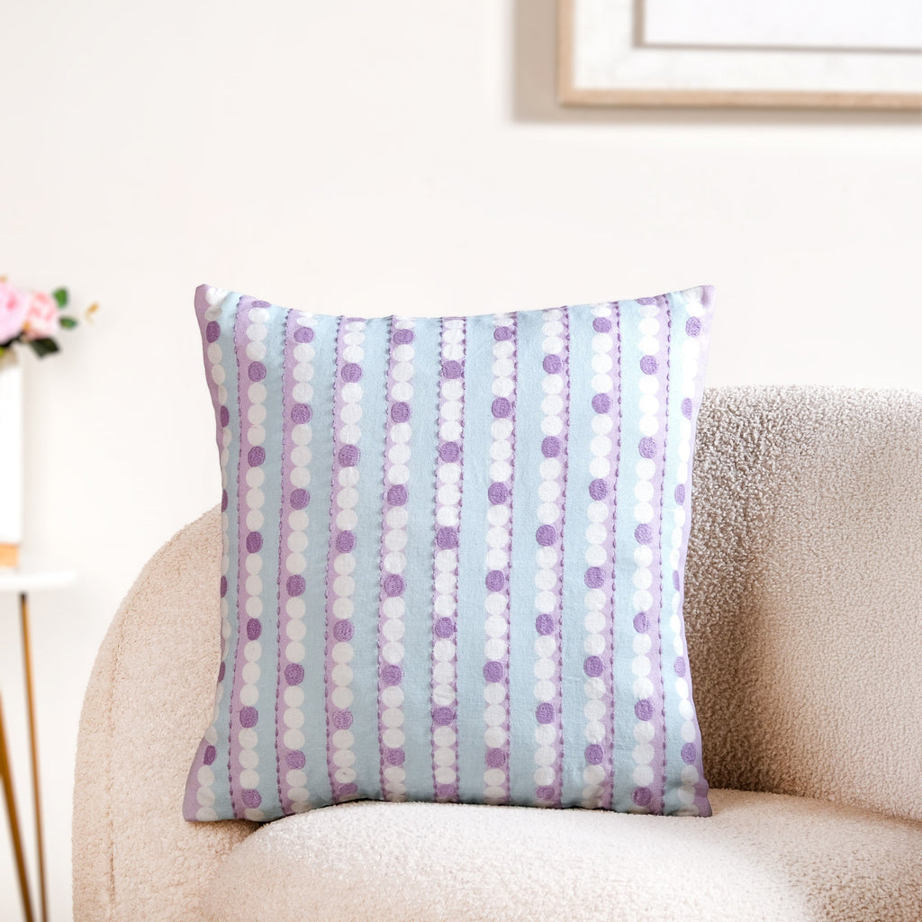 Lavender Lanes Cotton Embroidered Cushion Cover 40x40cm Nestasia