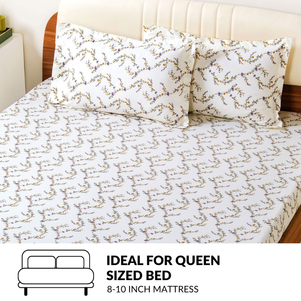 Lavender Vine Queen Size Pure Cotton Bedding Set 254x229cm Nestasia