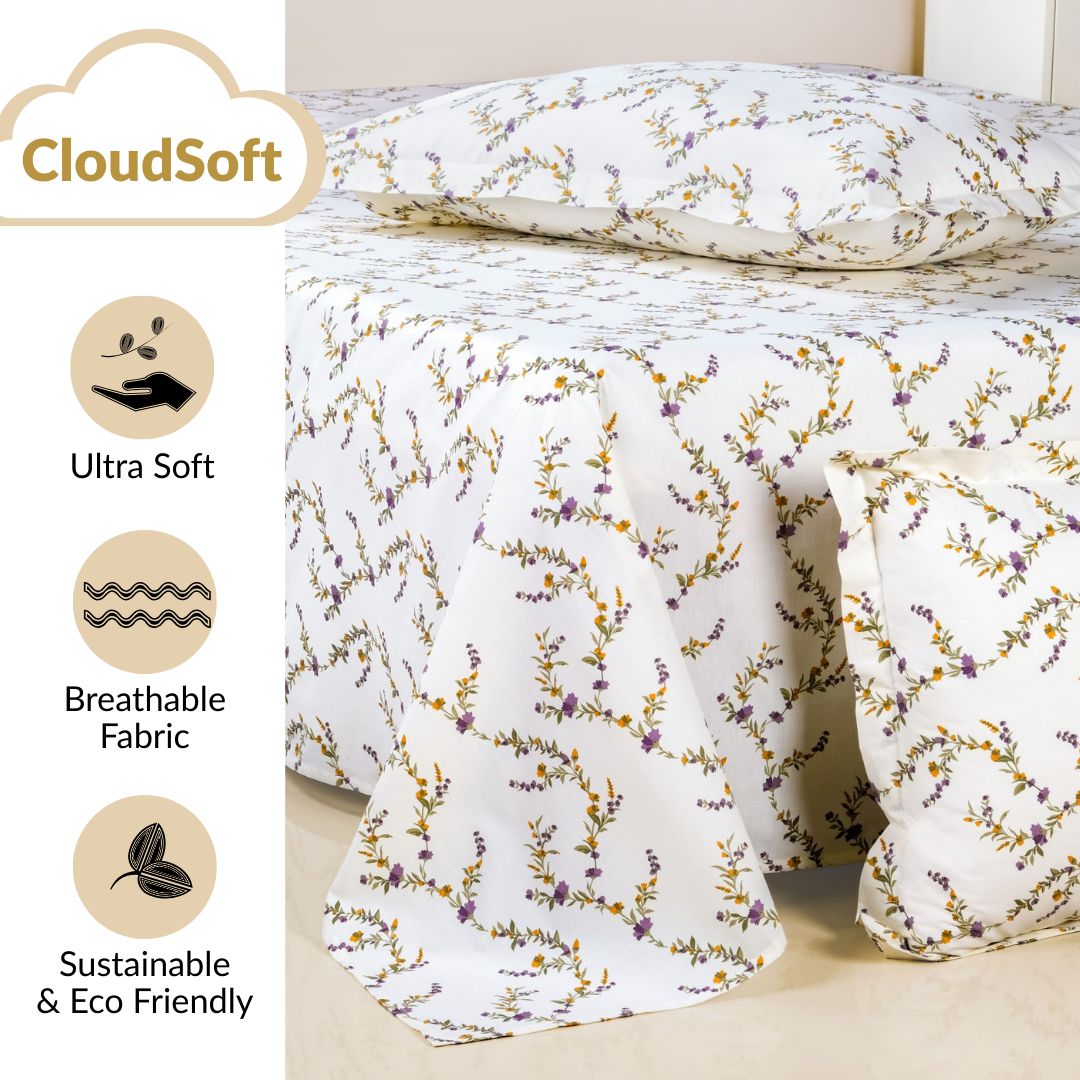 Lavender Vine Queen Size Pure Cotton Bedding Set 254x229cm Nestasia