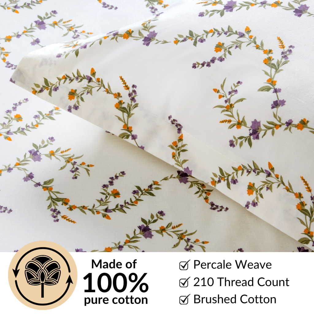Lavender Vine Queen Size Pure Cotton Bedding Set 254x229cm Nestasia