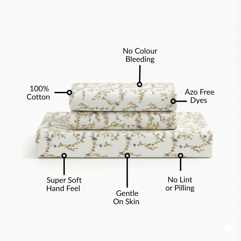 Lavender Vine Queen Size Pure Cotton Bedding Set 254x229cm Nestasia