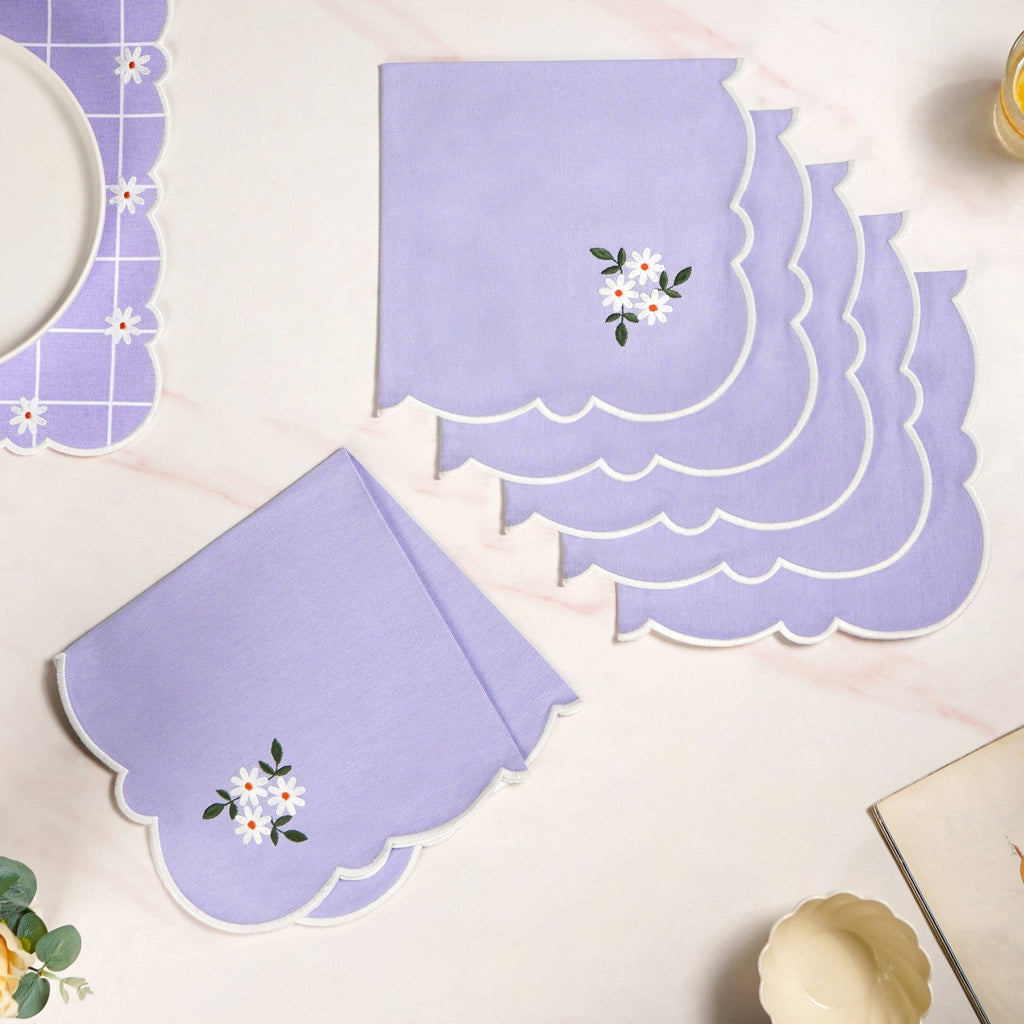 Lavender Embroidered Cotton Table Napkin Set Of 6 Nestasia
