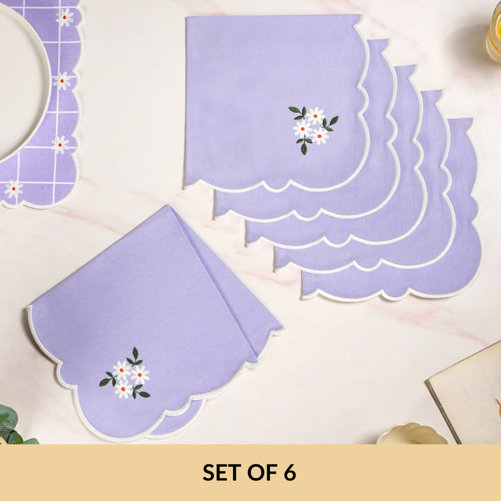 Lavender Embroidered Cotton Table Napkin Set Of 6 Nestasia