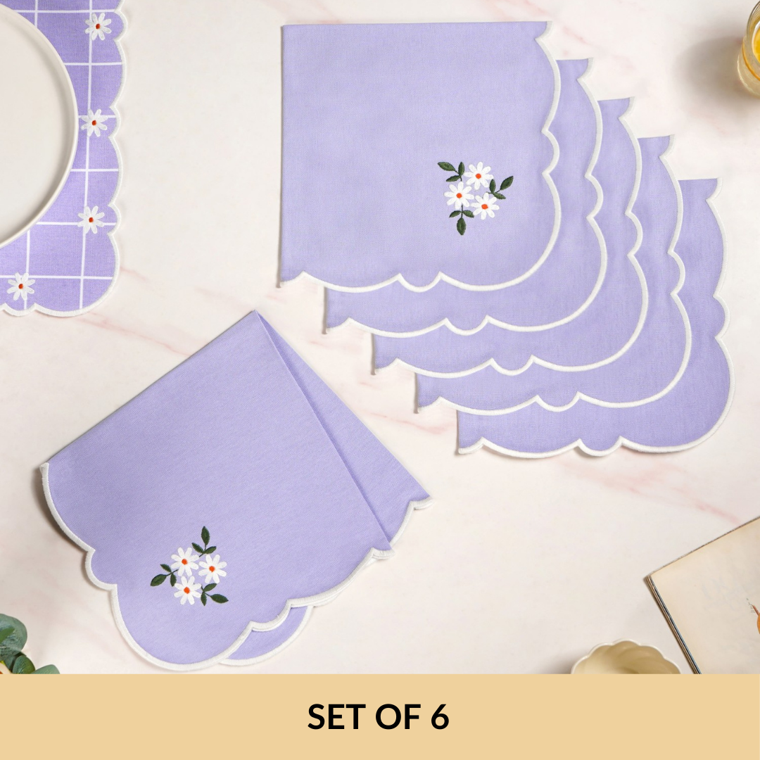 Lavender Embroidered Cotton Table Napkin Set Of 6 Nestasia