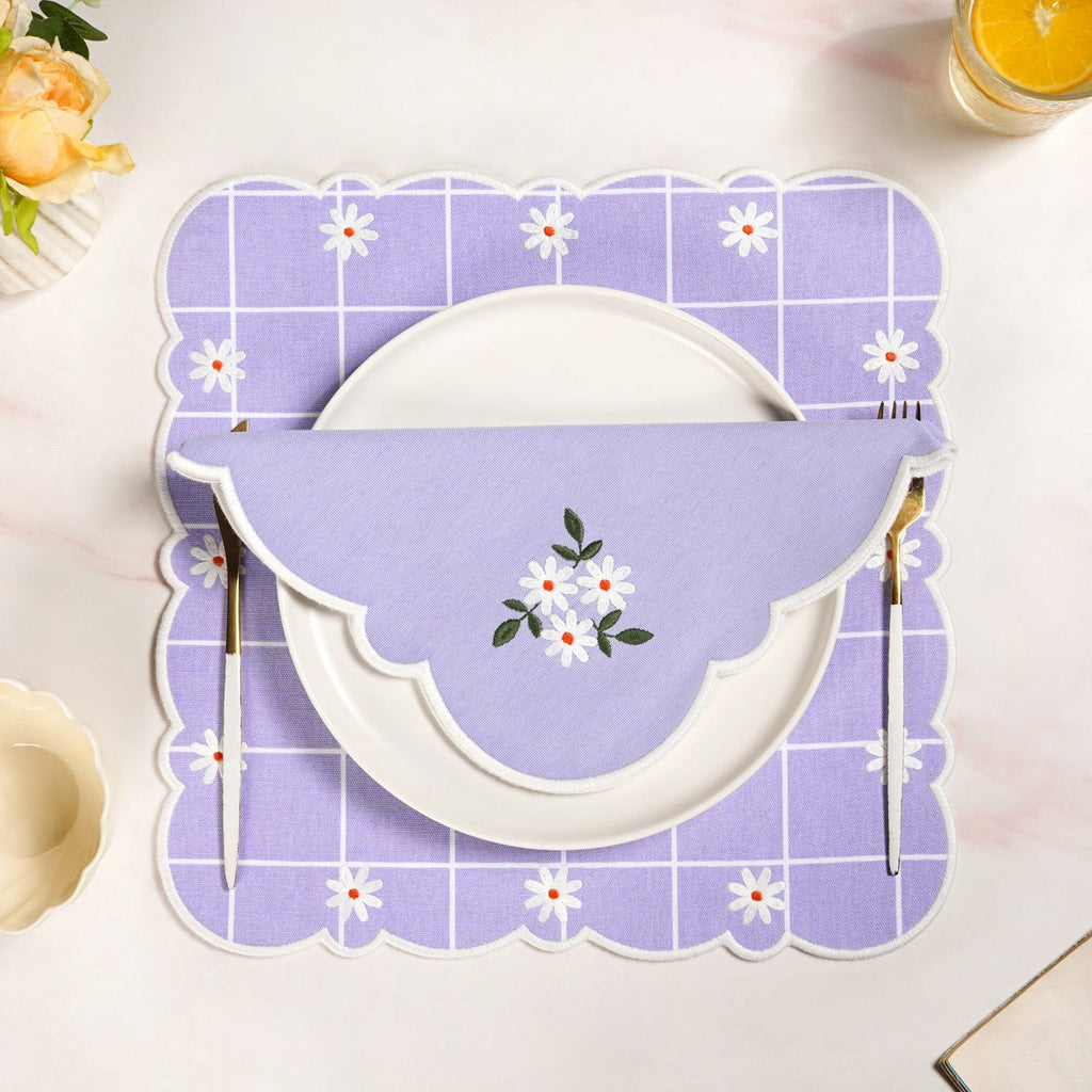 Lavender Embroidered Cotton Table Napkin Set Of 6 Nestasia