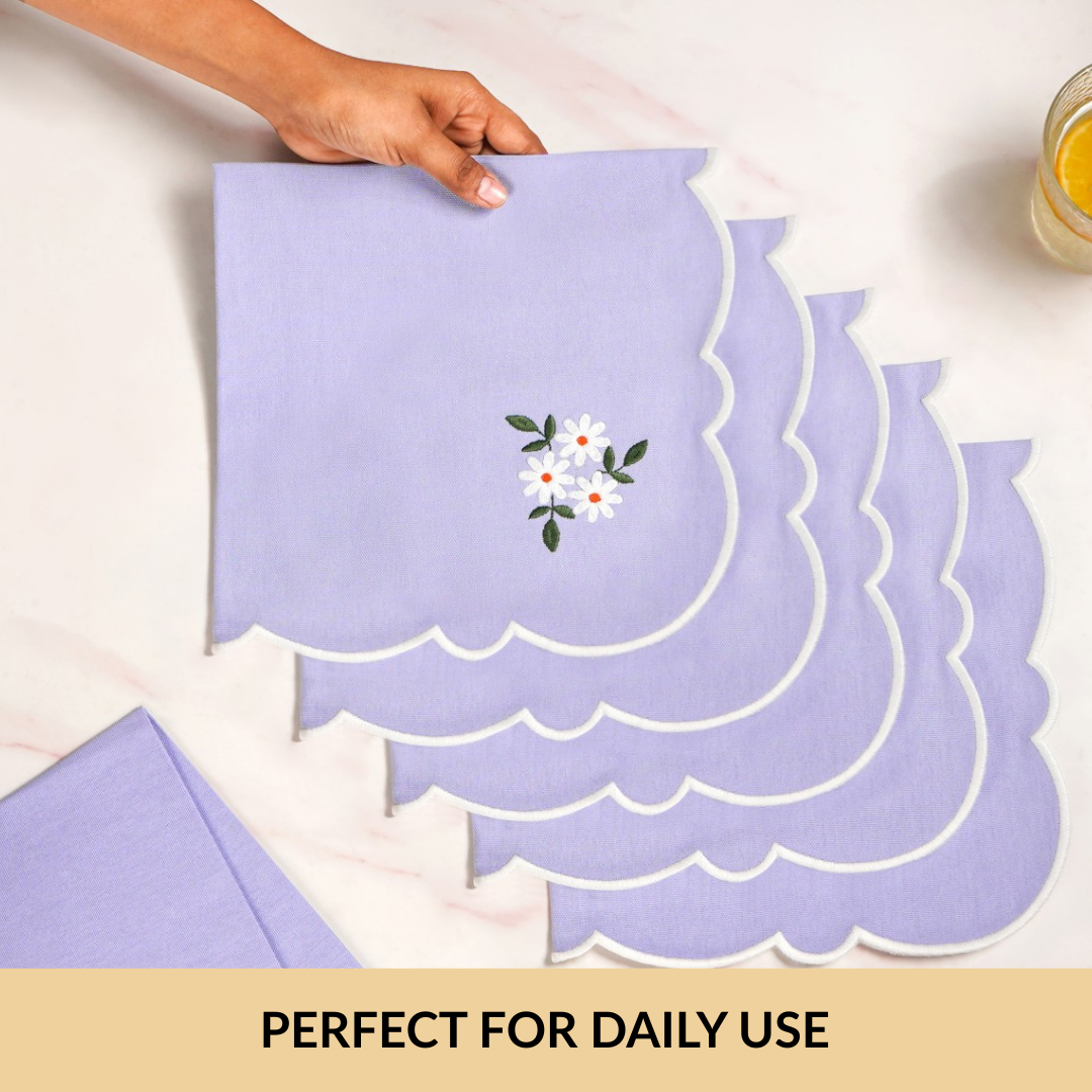 Lavender Embroidered Cotton Table Napkin Set Of 6 Nestasia