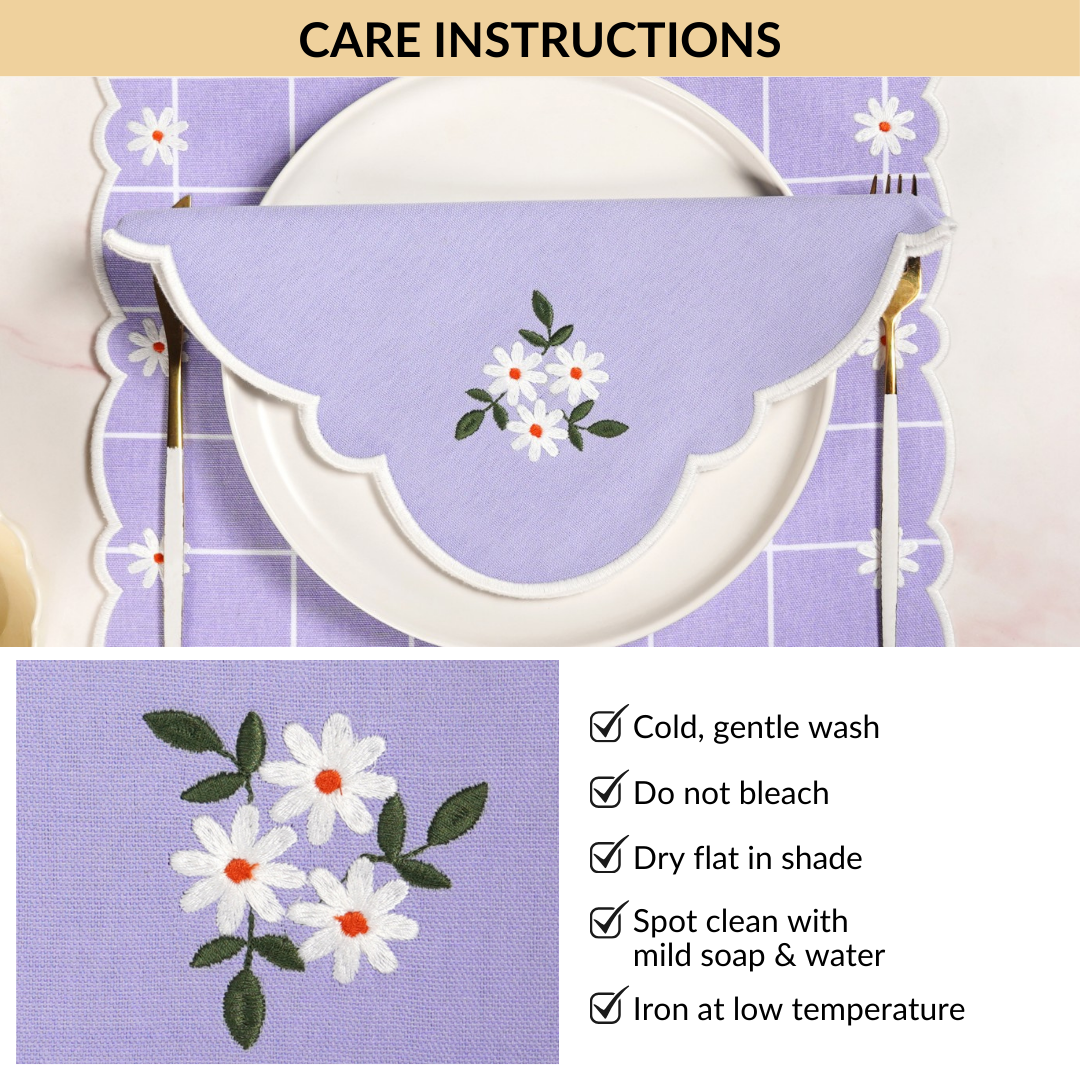 Lavender Embroidered Cotton Table Napkin Set Of 6 Nestasia