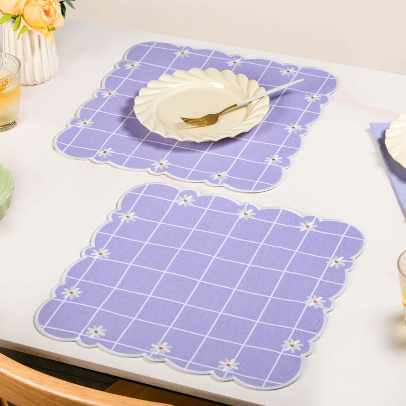 Lavender Lattice Scallop Embroidered Cotton Table Mat Set Of 6 Nestasia