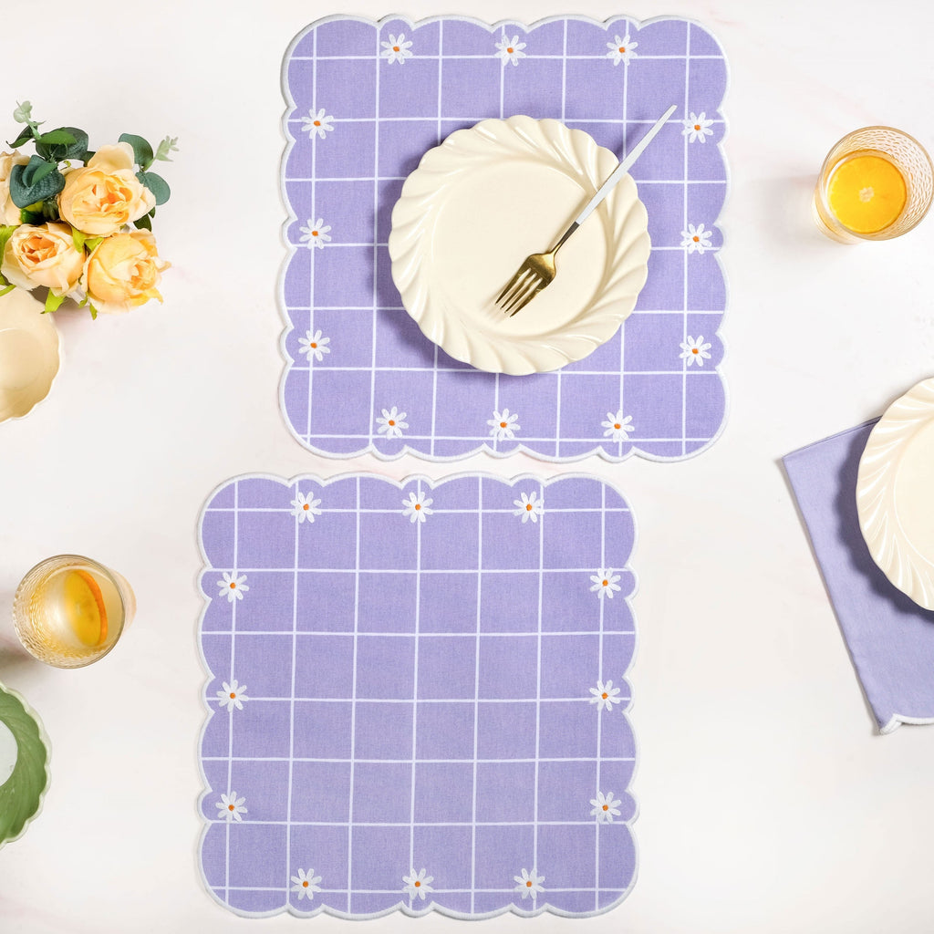 Lavender Lattice Scallop Embroidered Cotton Table Mat Set Of 6 Nestasia