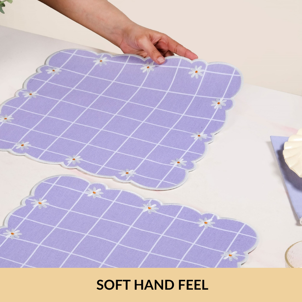 Lavender Lattice Scallop Embroidered Cotton Table Mat Set Of 6 Nestasia