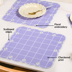 Lavender Lattice Scallop Embroidered Cotton Table Mat Set Of 6 Nestasia