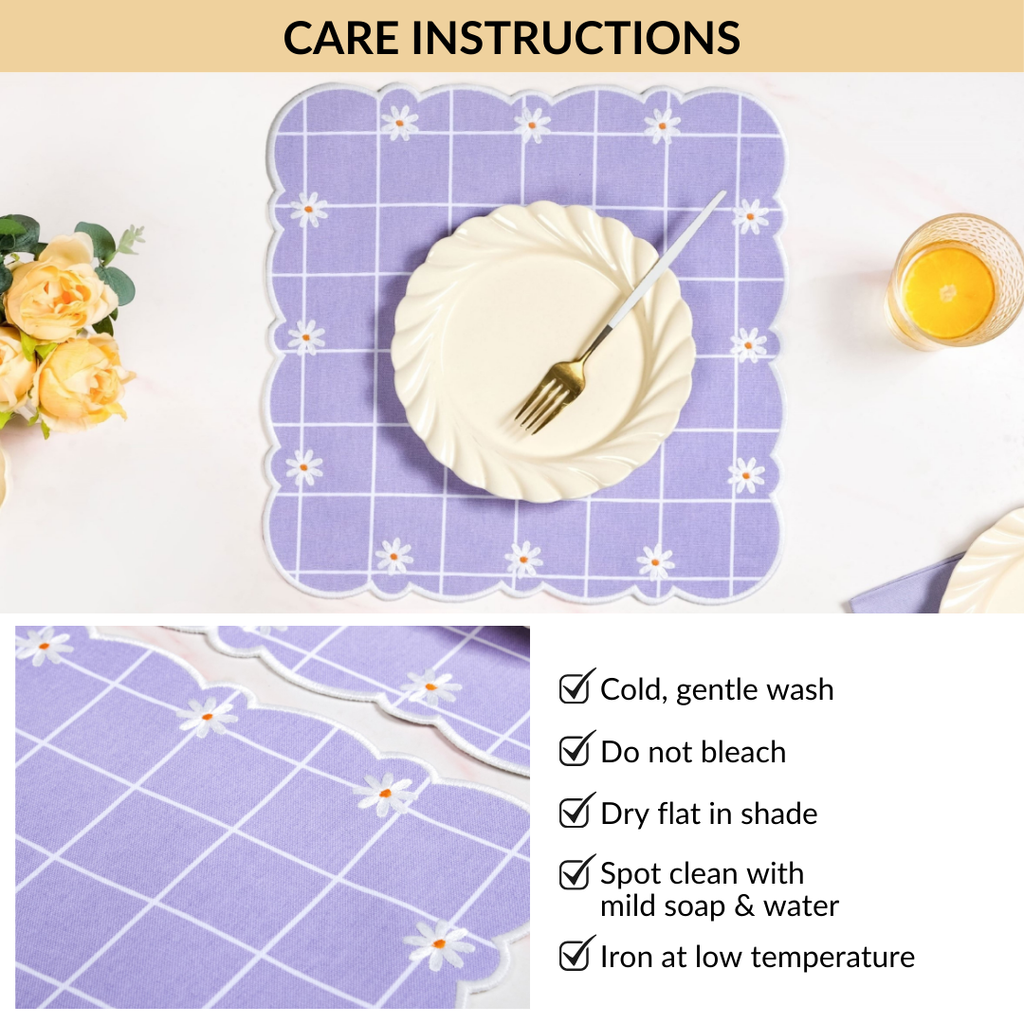 Lavender Lattice Scallop Embroidered Cotton Table Mat Set Of 6 Nestasia