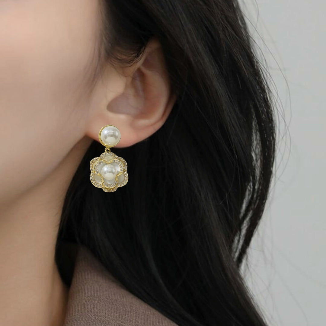 Layered Floral Pearl Earrings Nestasia