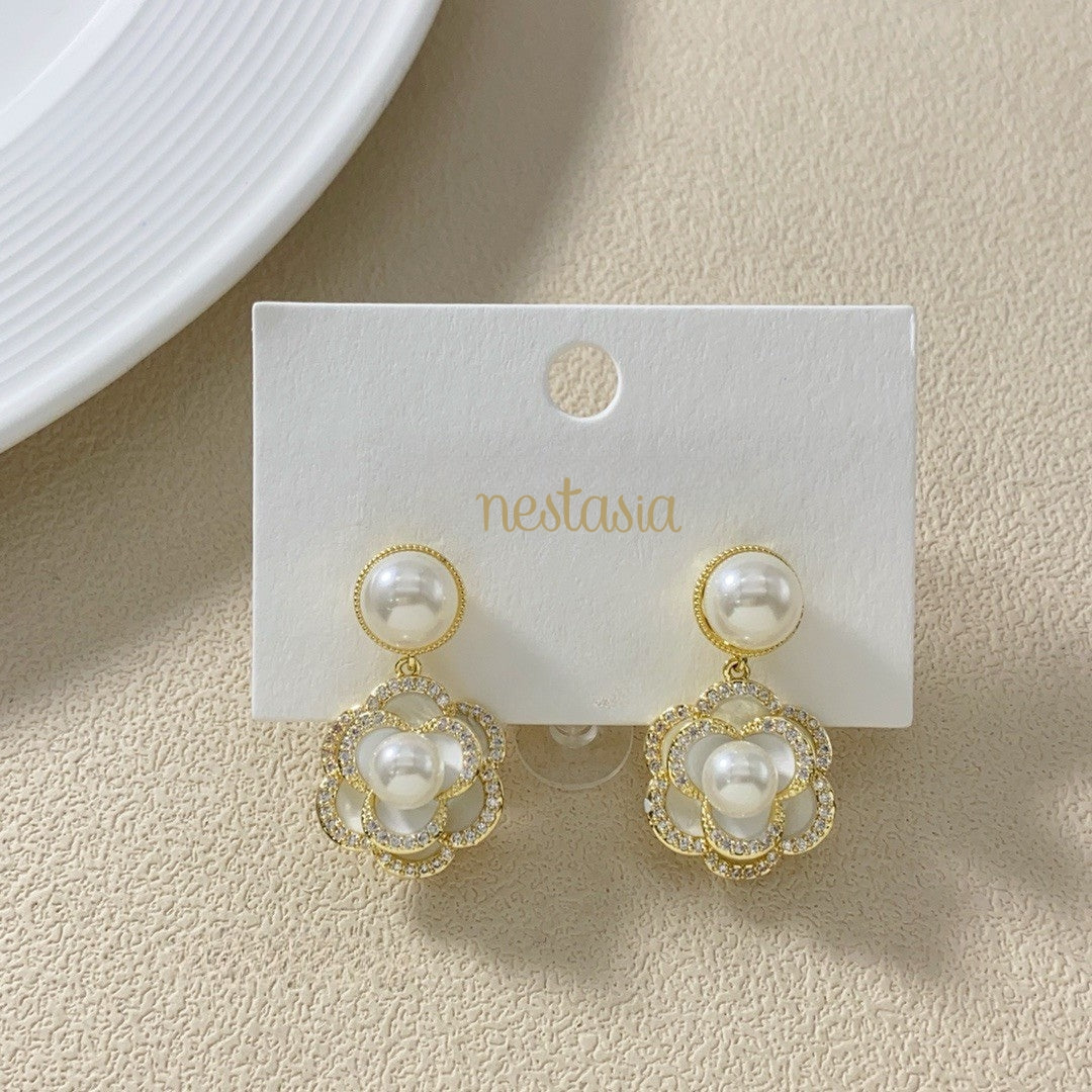 Layered Floral Pearl Earrings Nestasia