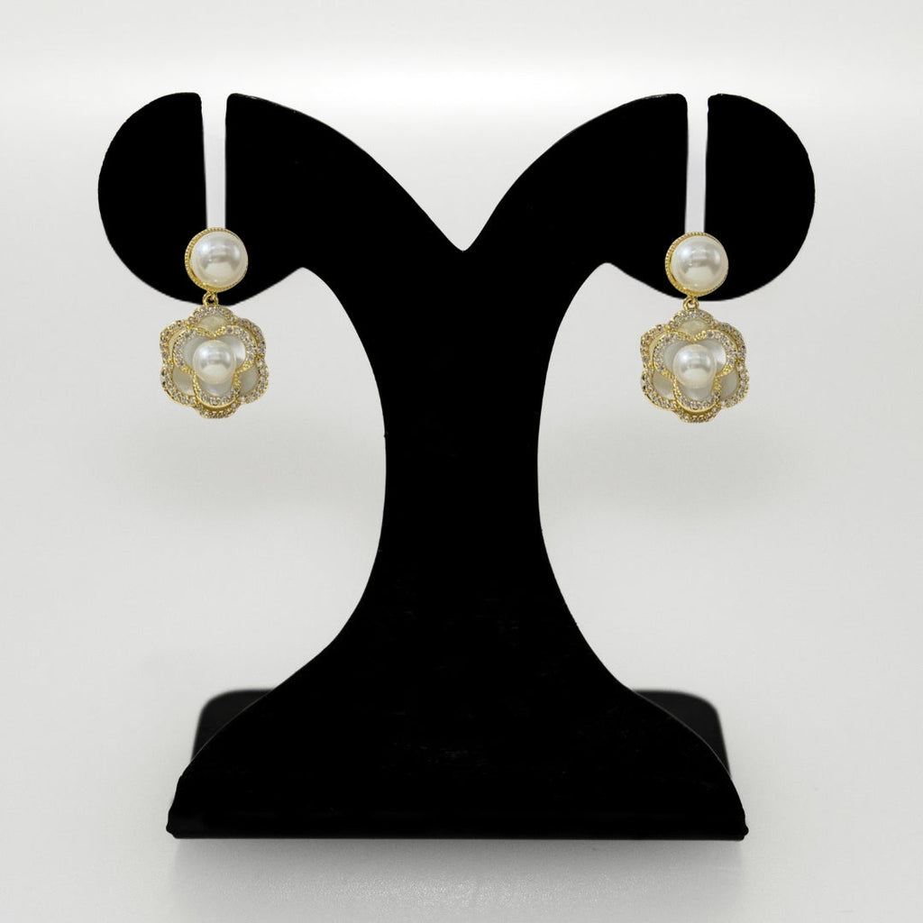 Layered Floral Pearl Earrings Nestasia