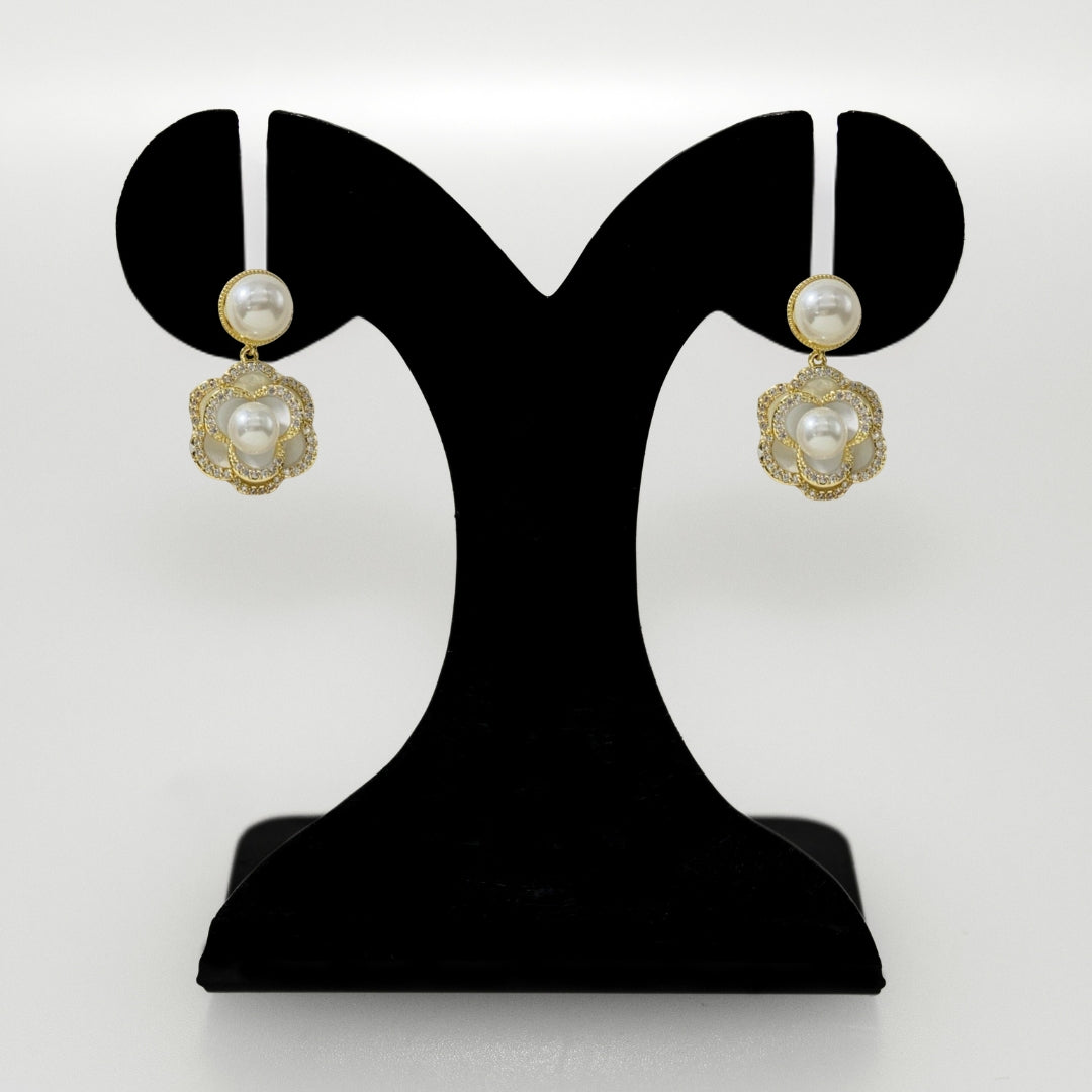 Layered Floral Pearl Earrings Nestasia