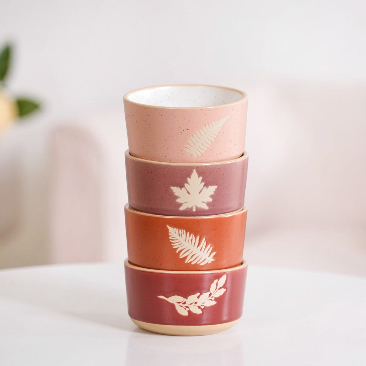 Autumn Leaf Ceramic Snack Bowl Set Of 4 180ml Nestasia