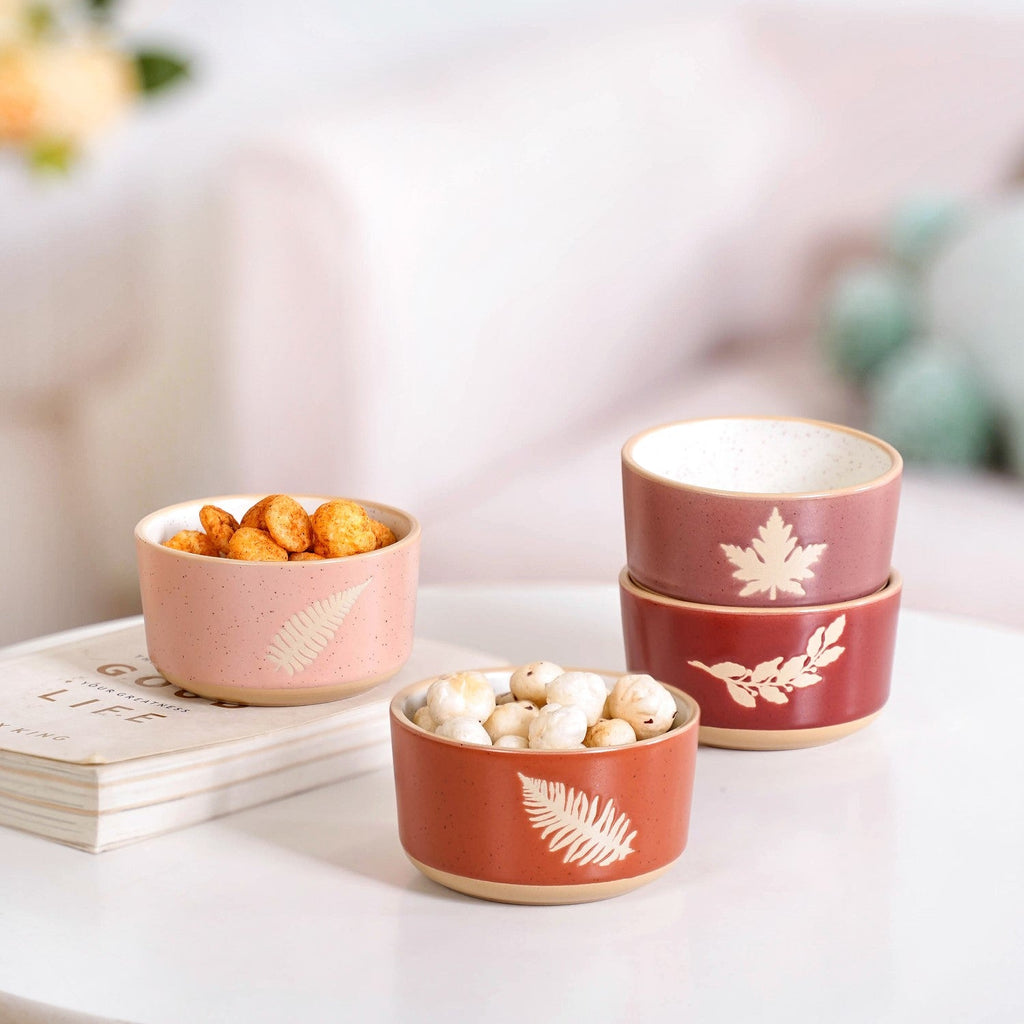 Autumn Leaf Ceramic Snack Bowl Set Of 4 180ml Nestasia