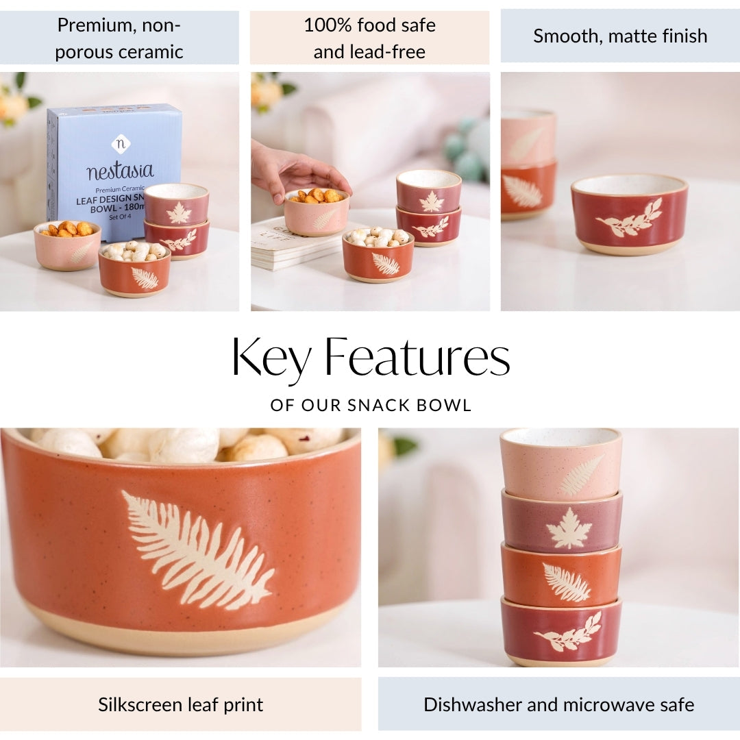 Autumn Leaf Ceramic Snack Bowl Set Of 4 180ml Nestasia